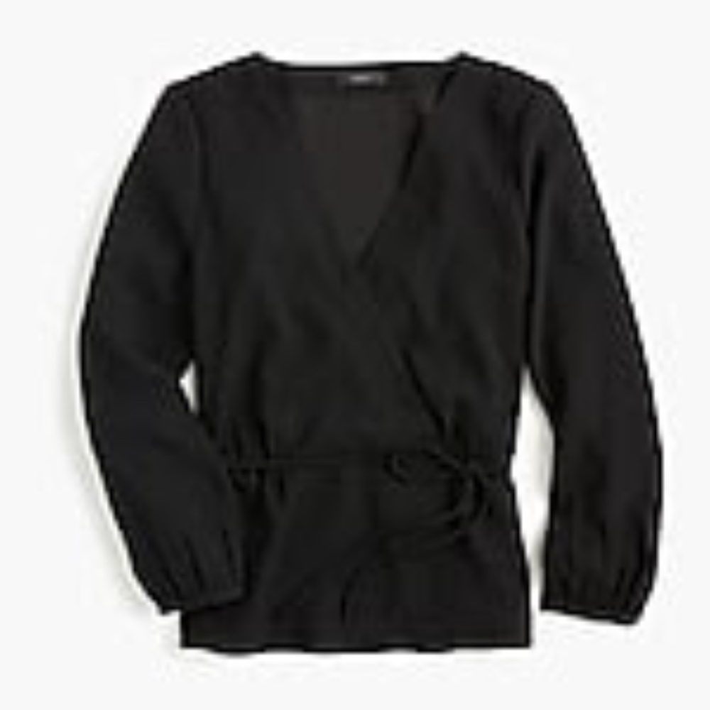 J. Crew Drapey crepe faux-wrap top in Black, 6P